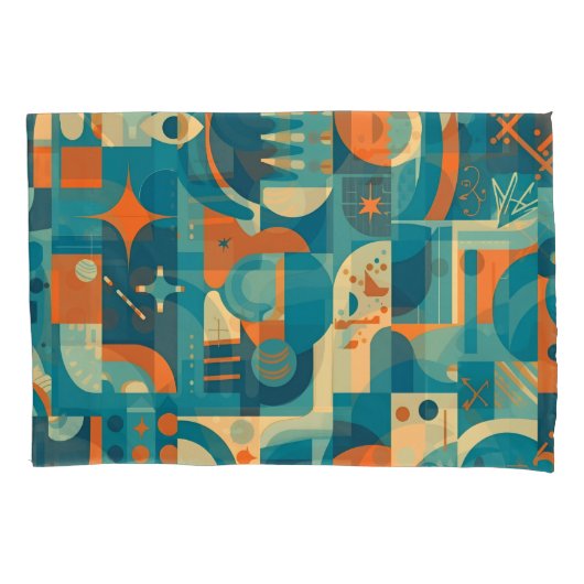 Oranje en Turquoise Geometrisch Abstract Kussensloop (Voorkant)