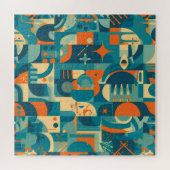 Oranje en Turquoise Geometrisch Abstract Legpuzzel (Horizontaal)