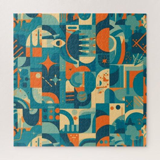 Oranje en Turquoise Geometrisch Abstract Legpuzzel (Verticaal)
