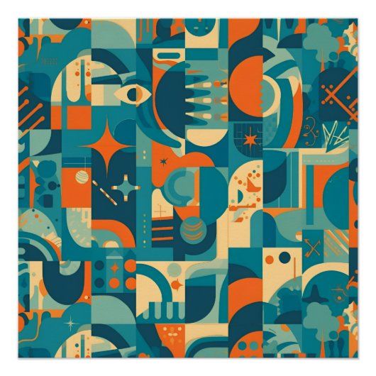 Oranje en Turquoise Geometrisch Abstract Perfect Poster (Voorkant)