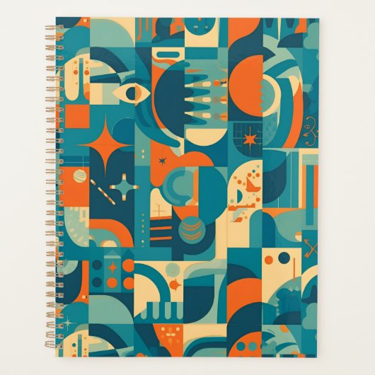 Oranje en Turquoise Geometrisch Abstract Planner (Voorkant)