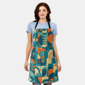 Oranje en Turquoise Geometrisch Abstract Schort (Gedragen)
