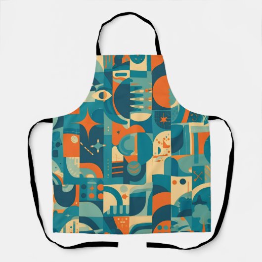 Oranje en Turquoise Geometrisch Abstract Schort (Voorkant)