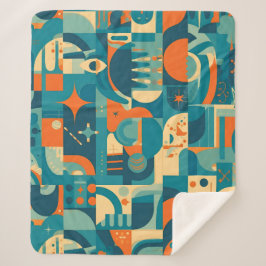 Oranje en Turquoise Geometrisch Abstract Sherpa Deken