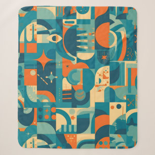 Oranje en Turquoise Geometrisch Abstract Sherpa Deken