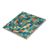 Oranje en Turquoise Geometrisch Abstract Tegeltje (Zijkant)