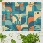 Oranje en Turquoise Geometrisch Abstract Theedoek (Gevouwen)