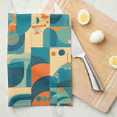 Oranje en Turquoise Geometrisch Abstract Theedoek (Quarter Fold)