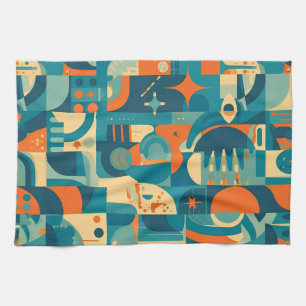 Oranje en Turquoise Geometrisch Abstract Theedoek