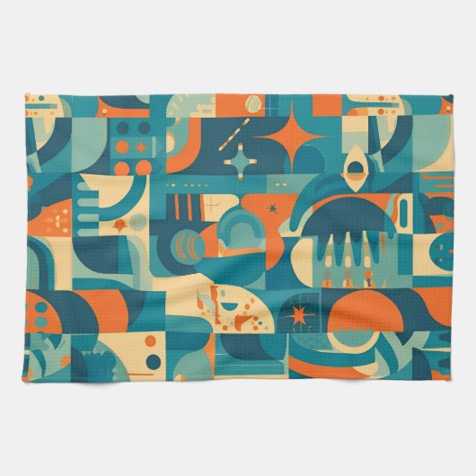 Oranje en Turquoise Geometrisch Abstract Theedoek (Horizontaal)
