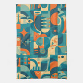 Oranje en Turquoise Geometrisch Abstract Theedoek (Verticaal)