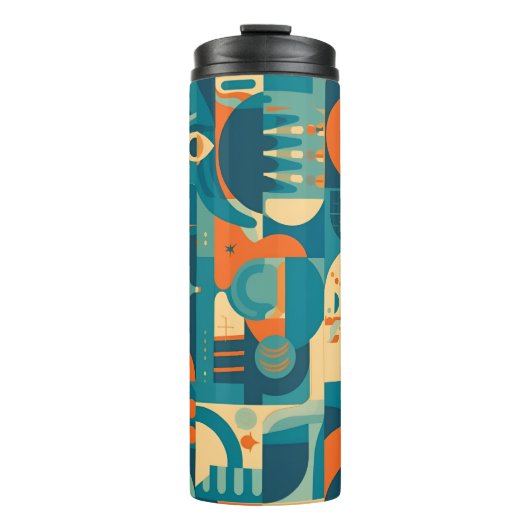 Oranje en Turquoise Geometrisch Abstract Thermosbeker (Voorkant)