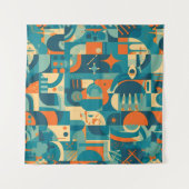 Oranje en Turquoise Geometrisch Abstract Wandkleed (Voorkant (horizontaal))