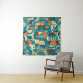 Oranje en Turquoise Geometrisch Abstract Wandkleed (In Situ (horizontaal))