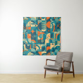 Oranje en Turquoise Geometrisch Abstract Wandkleed (In situ)