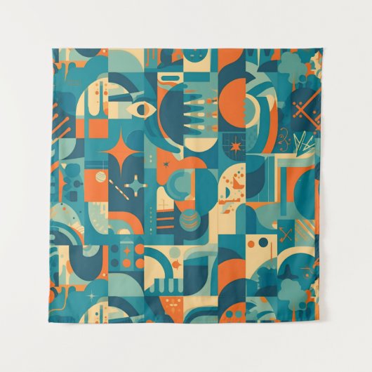 Oranje en Turquoise Geometrisch Abstract Wandkleed (Voorkant)