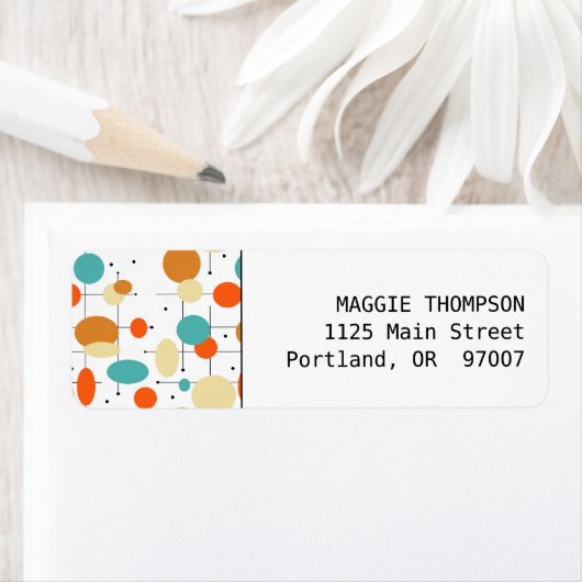 Oranje en turquoise kringen Mid Century Modern Etiket (Insitu)