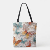 ORANJE EN TURQUOISE  KWART-BUTTERFLIES TOTE BAG (Achterkant)