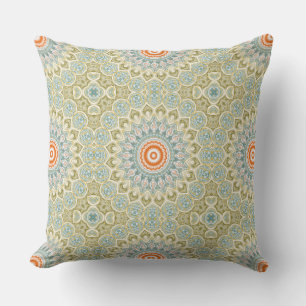 Oranje en Turquoise Mandala Patroon met Gouden Acc Kussen