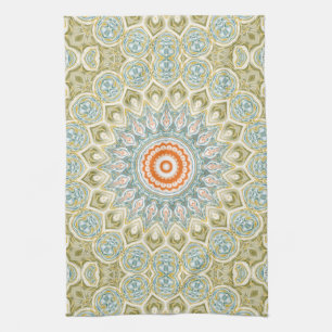 Oranje en Turquoise Mandala Patroon met Gouden Acc Theedoek