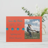 Oranje en Turquoise Reddingsdatum Plat Kaartje Save The Date (Staand voorkant)