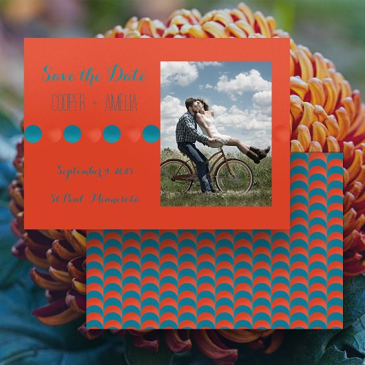 Oranje en Turquoise Reddingsdatum Plat Kaartje Save The Date