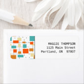 Oranje en Turquoise Squares Mid Century Modern Etiket (Insitu)