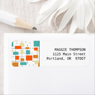 Oranje en Turquoise Squares Mid Century Modern Etiket