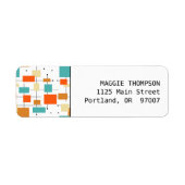 Oranje en Turquoise Squares Mid Century Modern Etiket (Voorkant)