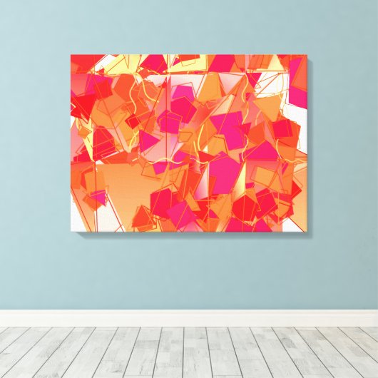 Oranje en warm roze abstract canvas afdruk (Insitu (Houten vloer))