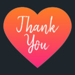 Oranje en warm roze ombre Wedding Dank je Hart Sticker<br><div class="desc">Oranje en warme roze gradiëntachtergrond.  "Dank u"tekstbericht in een modern wit handschrift van de stijlkalligrafie doopvont. De lijn het uit elkaar plaatsen optie die voor dit ontwerp wordt geplaatst kan worden gewijzigd. Een  nummer dank u sticker voor uw gasten. Ombre bruiloft begunstigt stickers. Tangerine oranje en helder roze.</div>
