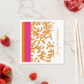 Oranje en warmroze Floral Damask Servetten (Insitu)