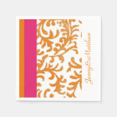 Oranje en warmroze Floral Damask Servetten (Voorkant)