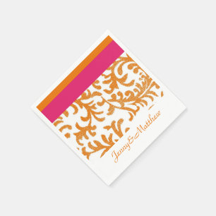 Oranje en warmroze Floral Damask Servetten