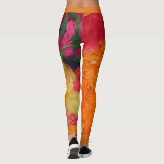 Oranje en warmroze veren, persoonlijke naam leggings (Achterkant)