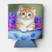 Oranje en White Kitten Illustratie Blikjeskoeler (Voorkant)