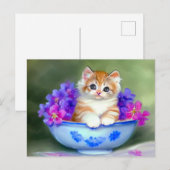  Oranje en White Kitten Illustratie Briefkaart (Voorkant / Achterkant)