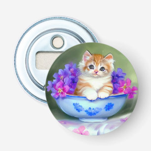 Oranje en White Kitten Illustratie Button Flesopener