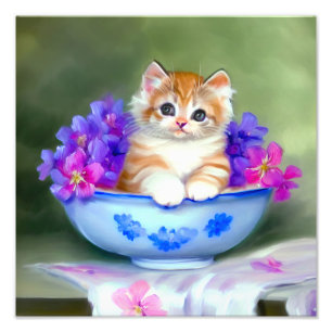  Oranje en White Kitten Illustratie Foto Afdruk