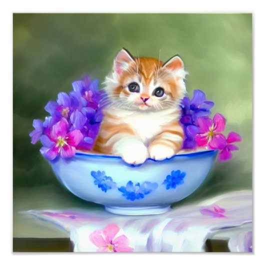  Oranje en White Kitten Illustratie Foto Afdruk (Voorkant)