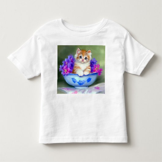 Oranje en White Kitten Illustratie Kinder Shirts (Voorkant)