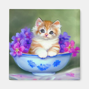  Oranje en White Kitten Illustratie Magneet