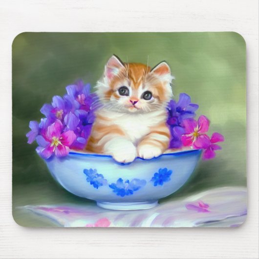  Oranje en White Kitten Illustratie Muismat (Voorkant)