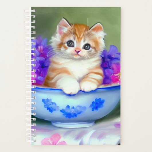  Oranje en White Kitten Illustratie Planner (Voorkant)