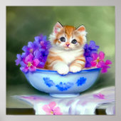  Oranje en White Kitten Illustratie Poster (Voorkant)