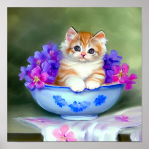 Oranje en White Kitten Illustratie Poster