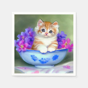  Oranje en White Kitten Illustratie Servet