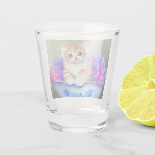  Oranje en White Kitten Illustratie Shot Glas (Achterkant)