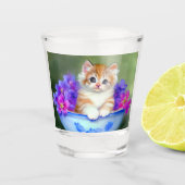  Oranje en White Kitten Illustratie Shot Glas (Voorkant)