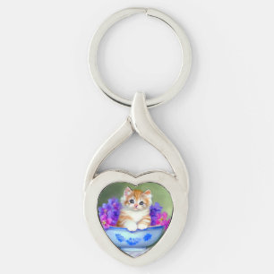 Oranje en White Kitten Illustratie Sleutelhanger